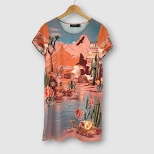 MINKPINK Desert Oasis Scenic Print Boho T-Shirt Dress Size Small